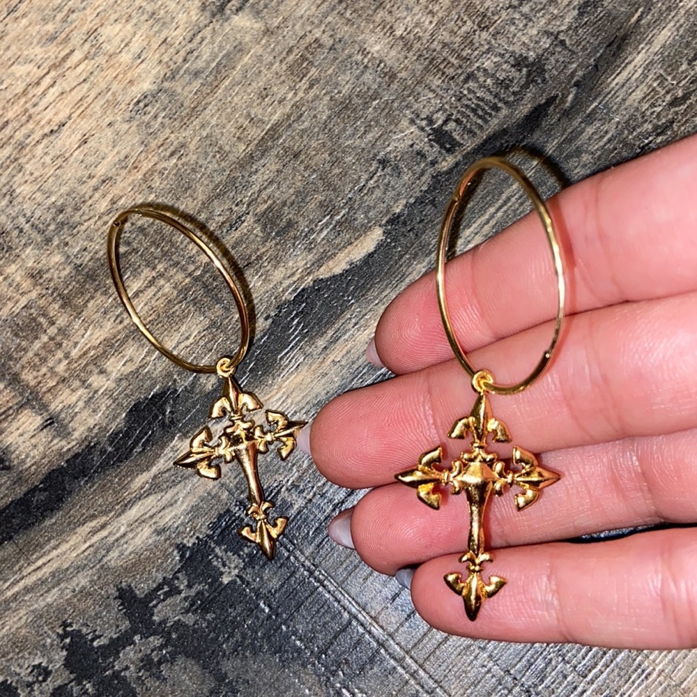 Dangle Cross Hoops - image 2